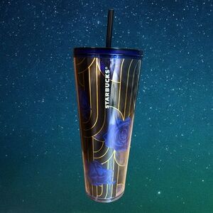 Starbucks Cobalt Blue Rose Art Deco 24 oz Tumbler, 2020, Drink Beverage Cup
